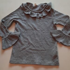 Crewcuts 10 gray ribbed long sleeve top with ruffle neckline